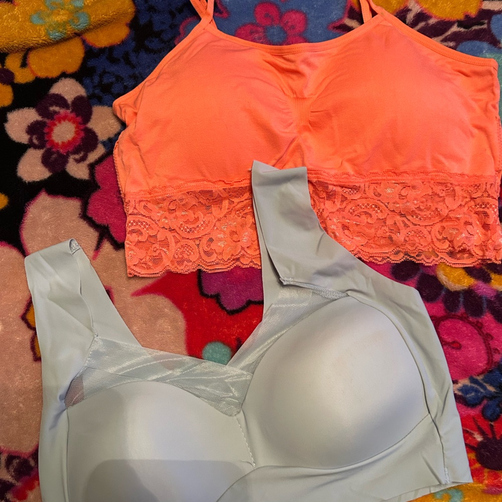 Women's Lace Bralette and Padded Bra,Orange and light blue stretchy material